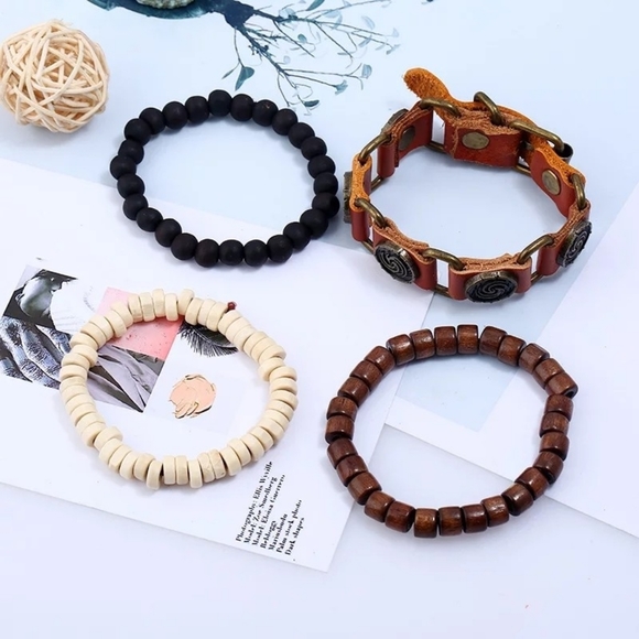 4pcs set wood and leather Bracelets set fot men… - Picture 4 of 4